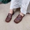 Johnature Genuine Leather Women Pumps Retro Square Toe Soft Sole Comfortable Shallow Slip-on Low Heel Shoes