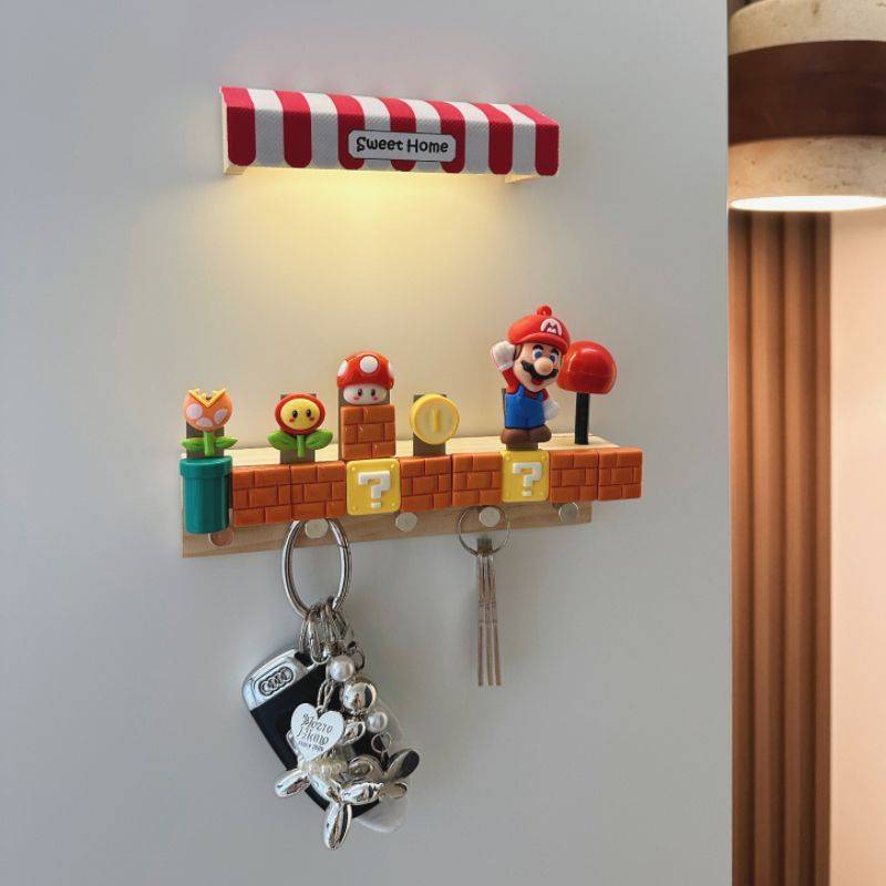 Super Mario Bros Cartoon Wall Hooks With Wireless Charging Light For Entryway Storage Organizer