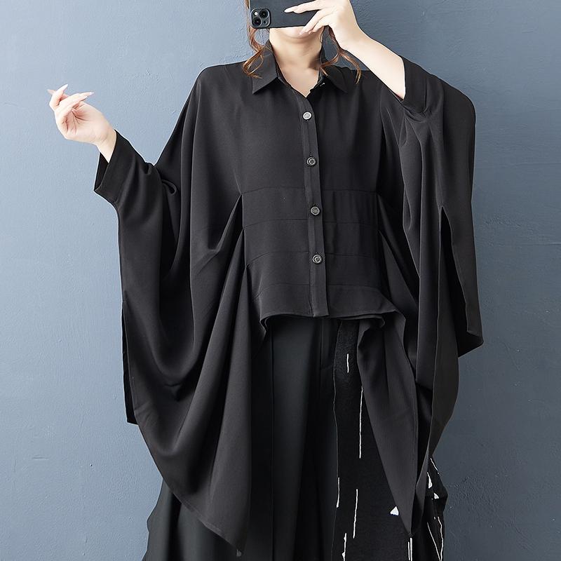 Long Sleeve Oversized Vintage Black Shirts & Blouses for Blouse Casual Loose Spring Autumn Crop Tops Women Button Up Shirt