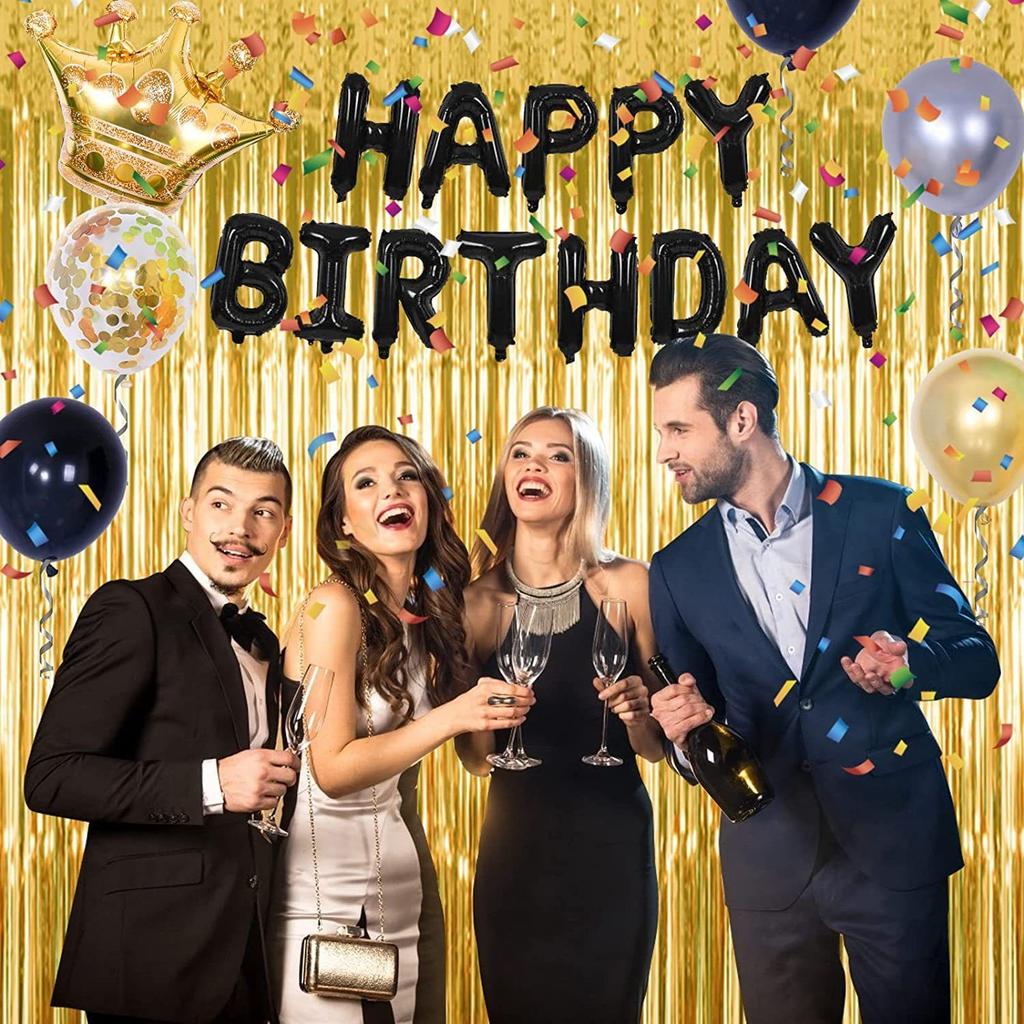 Beer-themed Black and Gold Birthday Party Wine Bottle Aluminum Film Latex Balloon Set of Decorative Items