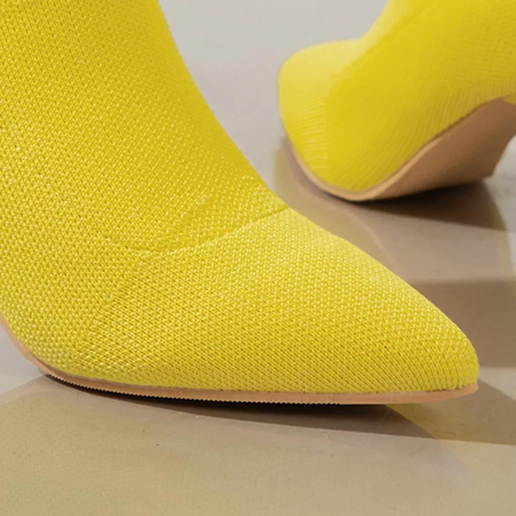 Women Elastic Sock Boots Autumn Winter Stiletto High Heels Knitted Ankle Boots Woman Slip-On Pointed Toe High-heeled Botas Mujer