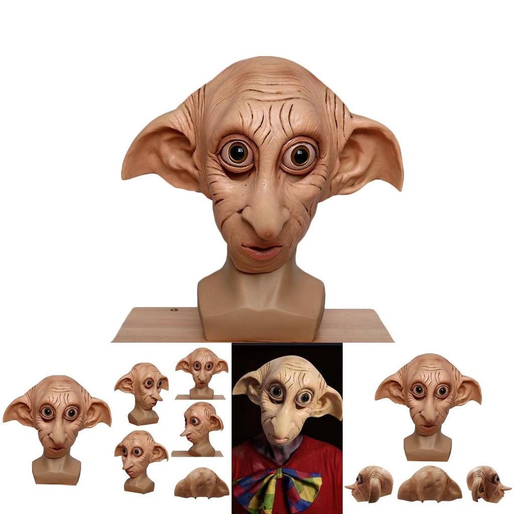 Máscara Realista Cosplay Elfo Dobby Fantasia de Halloween Adereço de Chapéu Marrom Látex Estilo Animal