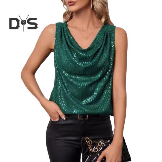 Women Tank Tops Sequin V-Neck Sleeveless T-shirt Shiny Glitter Blouses Sexy Cami Tops for Cocktail Party Clubwear Evening