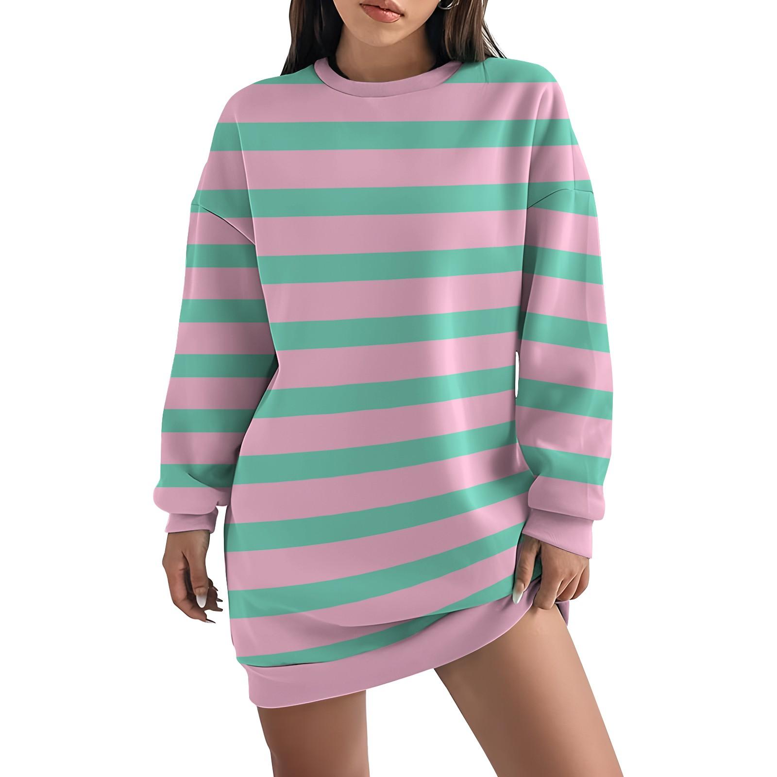 

Женская свободная модная повседневная толстовка с круглым вырезом и длинным рукавом в полоску S зелёный