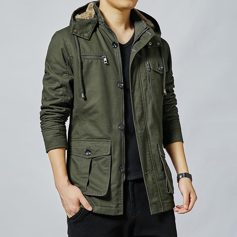 

Мужская ветровка на флисовой подкладке: Хлопок стиранный, Корейский стиль, Большой размер, Осень/Зима 2022 L армия зеленый