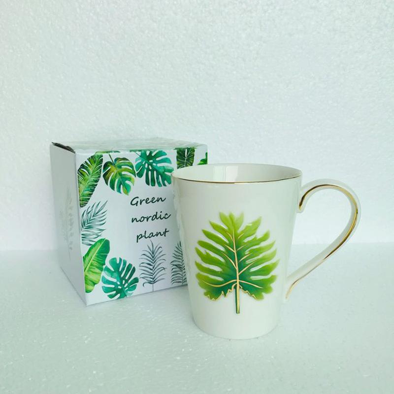 

350 мл креативные керамические кружки с изображением листьев растений, милые кружки для кофе, чая, молока, кружки в скандинавском стиле для завтрака с ручкой, новинки в подарках 350ml