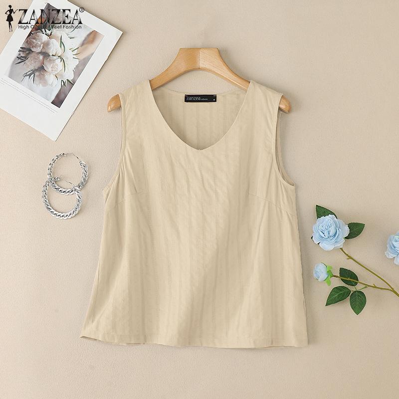 ZANZEA Topuri de damă de vară cu gât în V, largi, casual, fără mâneci