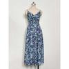 Summer Floral Printing Suspender V-neck Dress Women Elegant Loose Slim Waist Holiday A-line Party Dresses Sleeveless Fashion Casual Women's Clothing