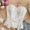 Irregular Hem Hollow Out Corset Top Fishbone Women Underwear Breathable Lace Corset  Women’s Wear