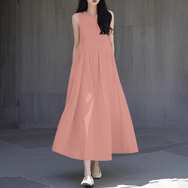 ZANZEA Dámské letní kulatý výstřih volné ležérní bez rukávů šaty