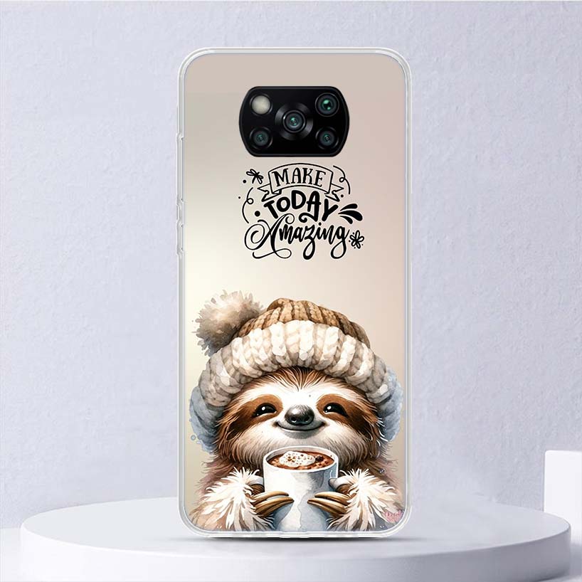 Animal Cute Cartoon Sloth Coffee Soft Case For Xiaomi Poco X7 X6 X5 X4 X3 Nfc F7 Ultra F6 F5 Pro Phone Cover F4 Gt F3 M5S M4 M3