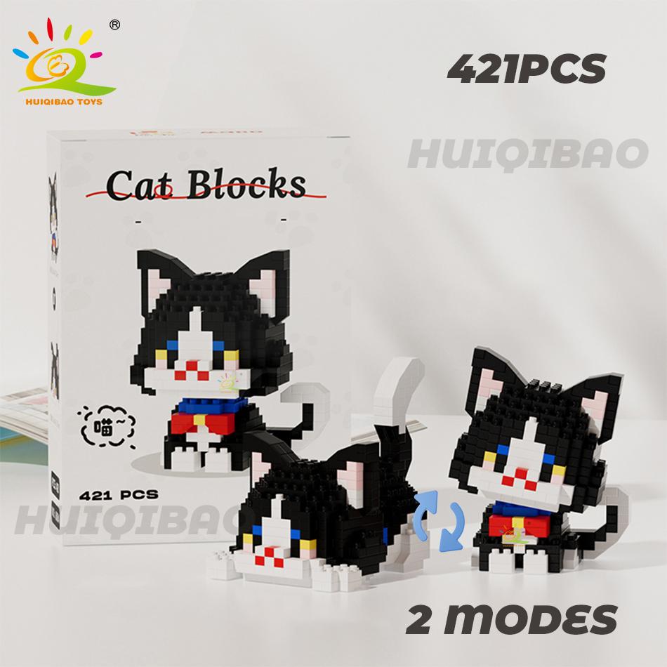 HUIQIBAO Cute Cat Micro Model Building Block Kids Mini Pets City Cartoon Animal Diamond Bricks Educational Toys Children Gift