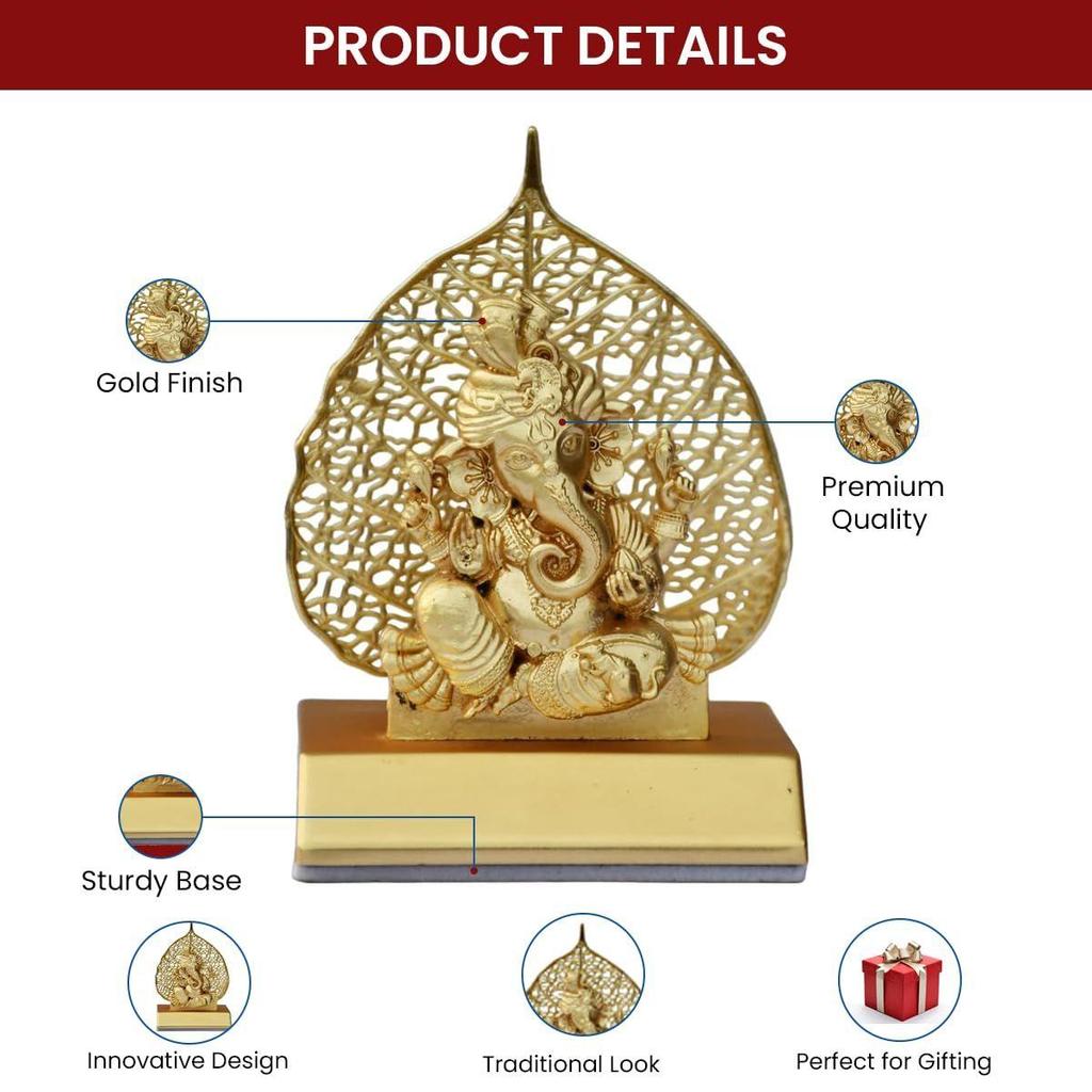 Metal Ganesha Idol for Car Dashboard Home Decor Golden Ganesh Ji Statue Showpiece Diwali New Year Gift for Corporate Clientf