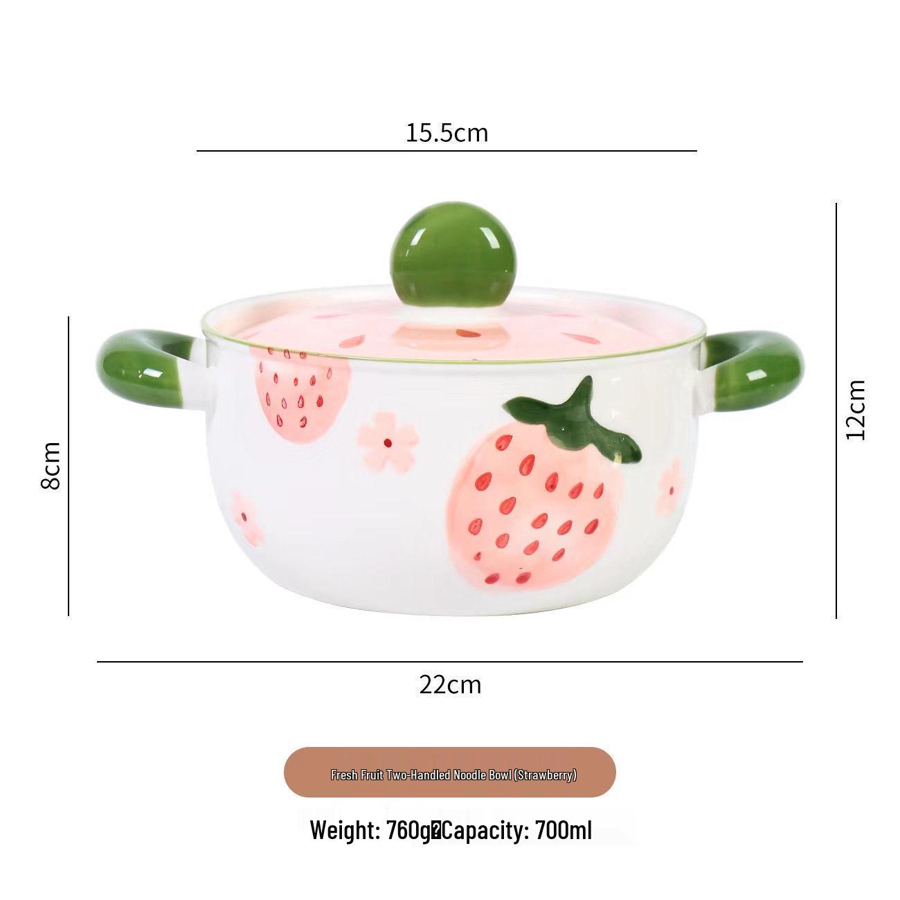 Ceramic Double-Ear Noodle Bowl with Lid - Microwaveable and Anti-Scald for Dorms