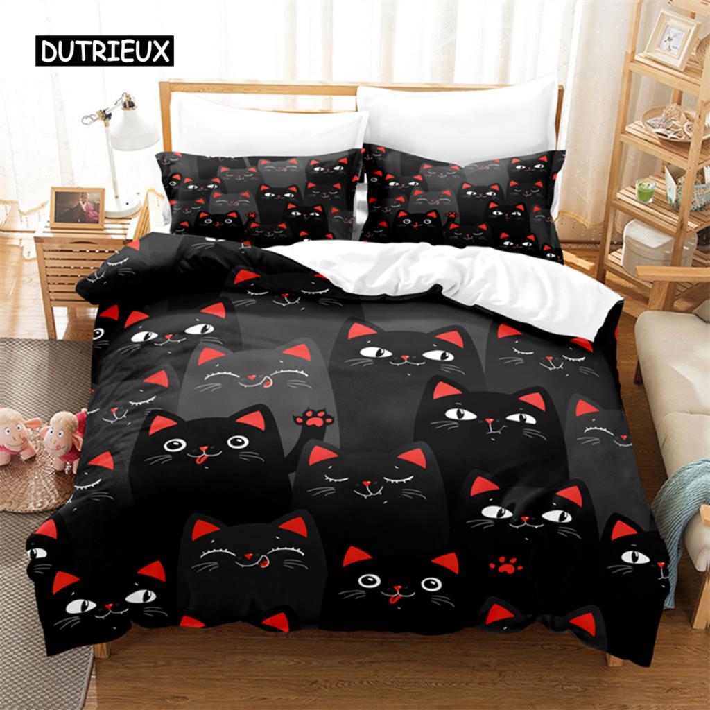 Kreslený dětský kočičí povlečení Sada povlaku na přikrývku 3D povlečení Digitální tisk Ložní prádlo Velikost Queen Sada povlečení Módní design