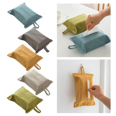 Elegant Fabric Tissue Box Cover with Hanging Rope Wall Mounted Napkin Dispenser Paper Towel Holder for Home and Office