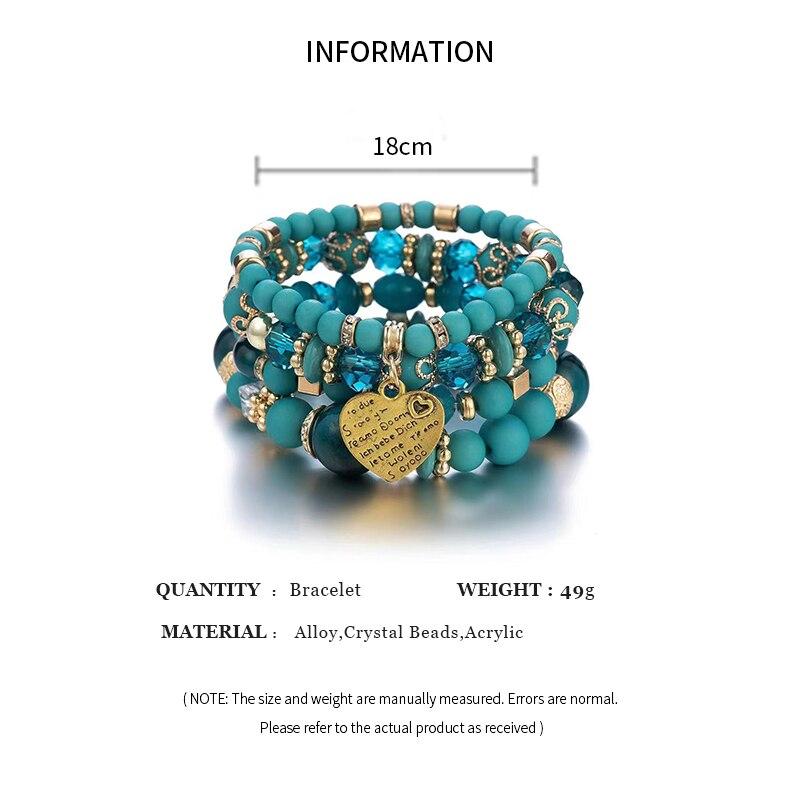4 Stück/Set Boho Strand Armbänder Für Frauen Kristallperlen Armbänder Herz Buchstaben Elastische Armreifen Armband Yoga Schmuck Geschenke