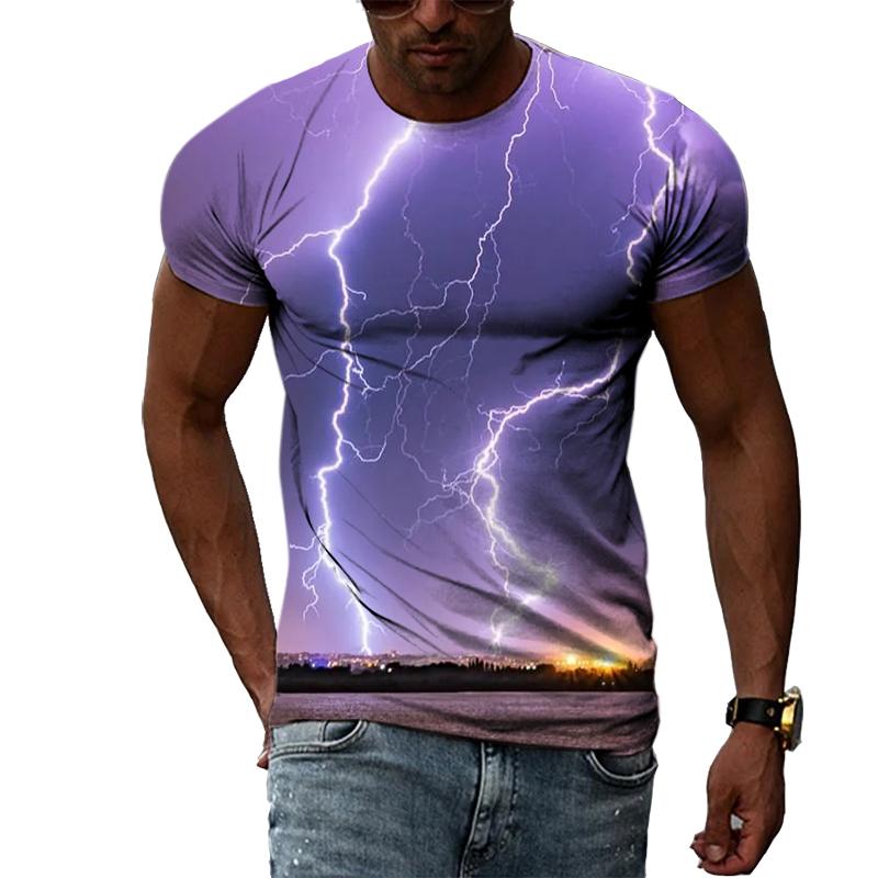 Summer New Fashion Lightning Graphic T Shirts For Men Casual 3D Natural Climate Print T-shirts Personality Cool Blouse T-shirts