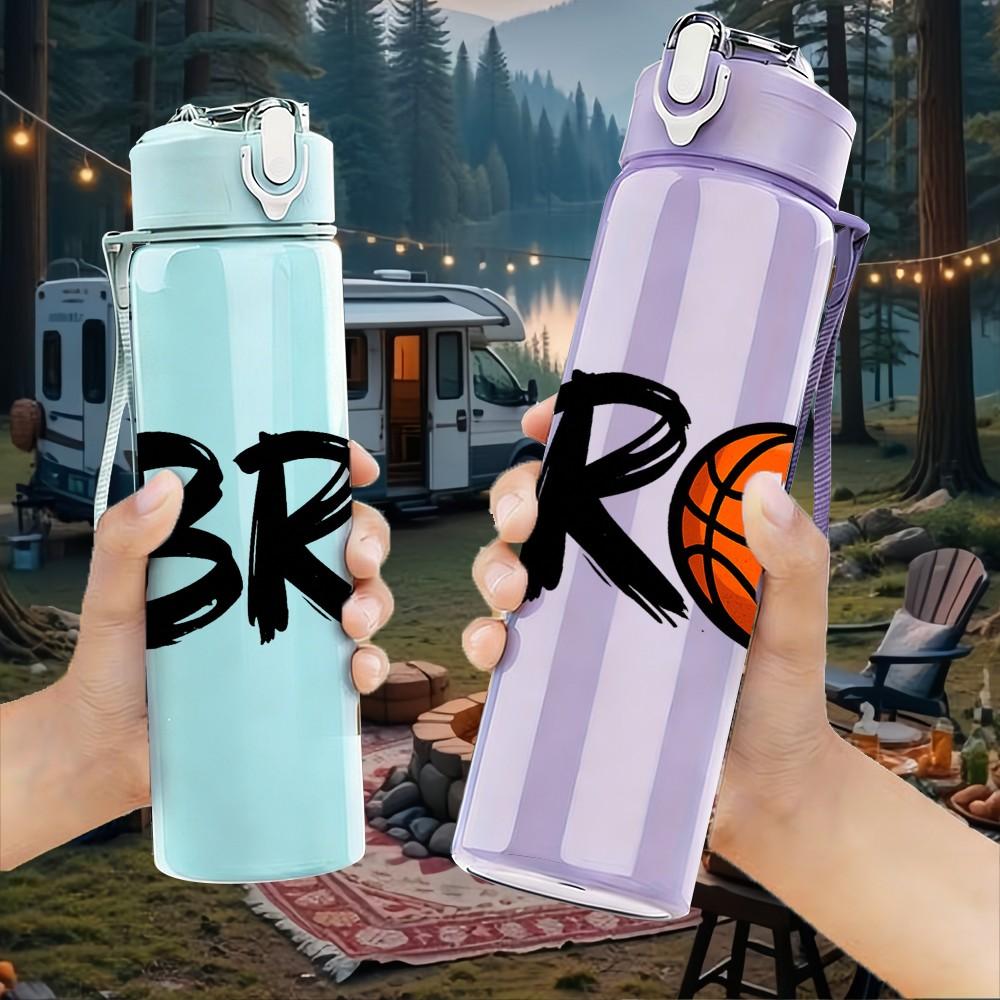 1PC Bro Basketball Sport Text Print 750ml Color Plastic Sports Water Bottle Leakproof Flip Straw Lid Suitable for Sports Office Home Use