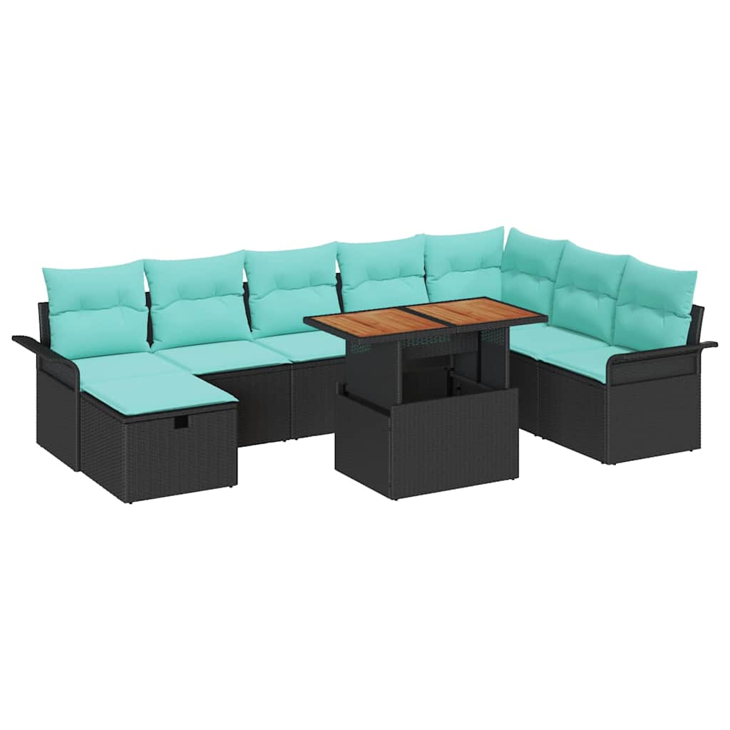 Garden Sofa Set 9 pcs Black Poly Rattan