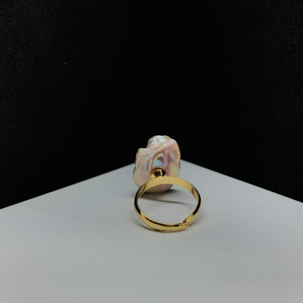 18K Gold-Plated Baroque Pearl Ring, Niche Design, Simple Style