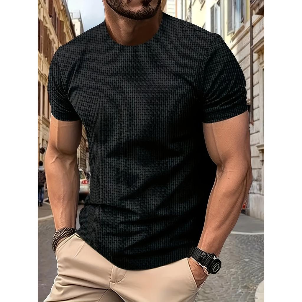 Maglietta Da Uomo Traspirante In Maglia Waffle A Manica Corta, TopTinta Unita, Vestibilità Regolare,  T-shirt Atletica