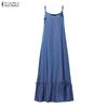 ZANZEA Women Casual V-Neck Loose Sleeveless Straps Long Dress