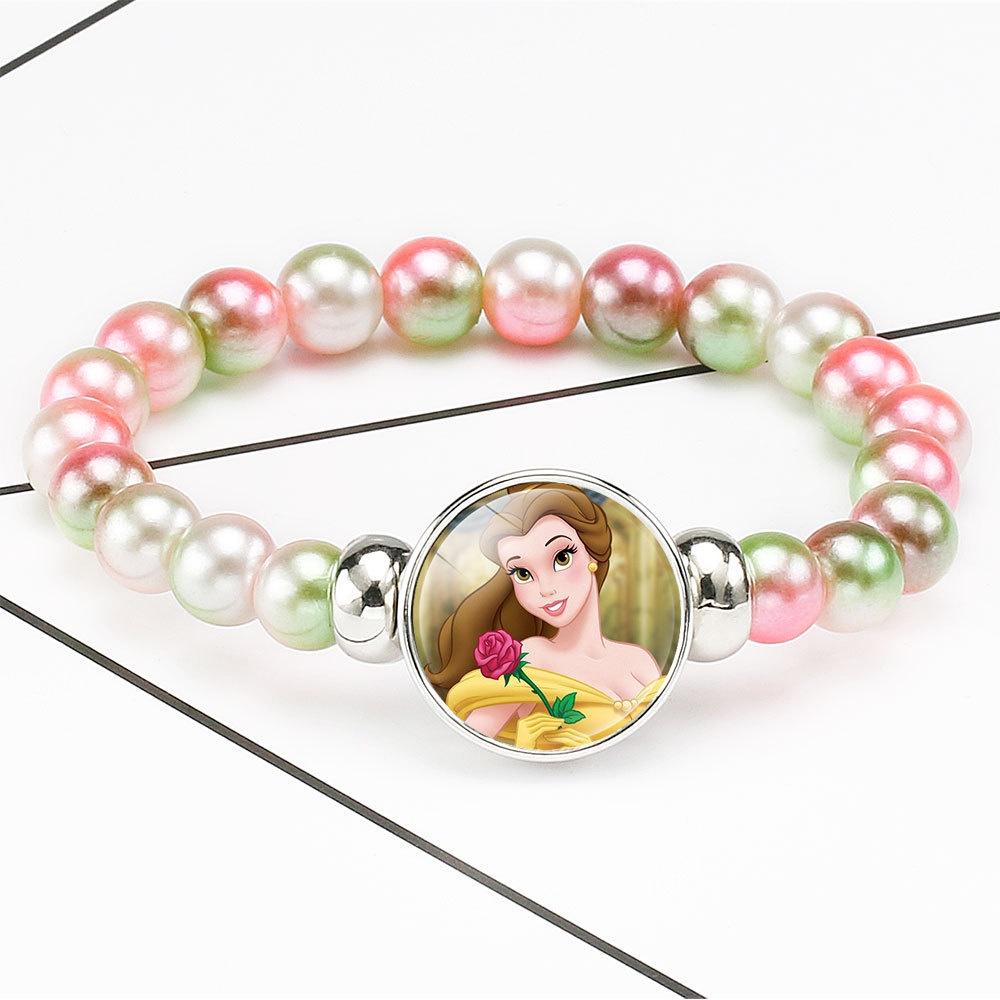 Princess Series Bracelet For Children Creative Cartoon Image Rainbow Beads Adjustable Wristband