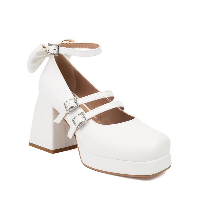 

ANNYMOLI, женские туфли-лодочки Мэри Джейн, туфли-лодочки с квадратным носком, высокие каблуки, пряжка, бант, ремешок на щиколотке, перчатки, туфли, женская модная обувь, весна-осень 46 34 белый