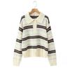 MIU Style Striped Lapel Women’s Autumn Knit Polo Sweater Retro Loose Fit