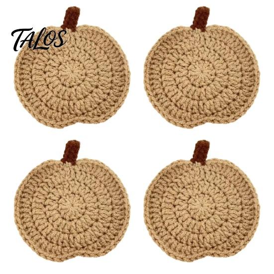 Crochet Pumpkin Cushion Handmade Coasters, Soft Polyester Coffee Mats, Decorative Fall Coasters Autumn Themed Farmhouse Dining Accessories for Kitchen