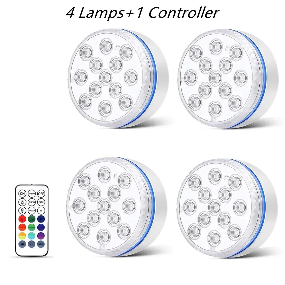 Updated Submersible 13LED Underwater Light with Remote Control Underwater Pool Light IP68 Bright Lamp RGB for Pond/Pool/Aquarium