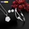 Korean Fashion Fine 925 Sterling Silver Pretty Flower Necklace Earring Bangle Jewelry for Women Retro Set Wedding Gift TRENDY