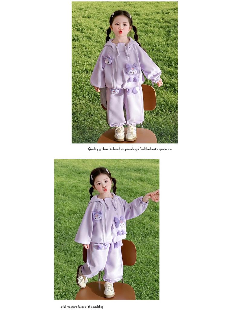 Strawberry Bear Kuromi Trendig tvådelad huvtröja för flickor - Vår/Höst 2025