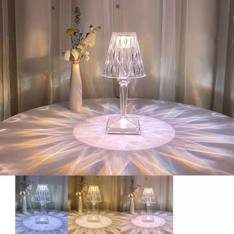 Lampă de masă acrilică modernă simplă delicată reîncărcabilă USB lămpi de birou cu atingere decorare dormitor LED lumină de noapte în formă de diamant