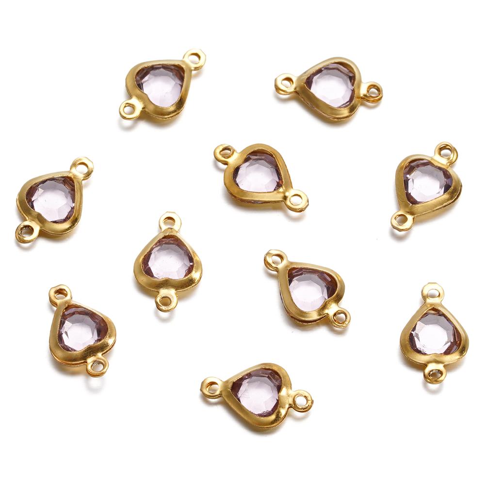 10pcs/lot Stainless Steel Crystal Love Heart Double Ring Pendants for DIY Bracelet Necklace Beads Jewelry Making Accessories