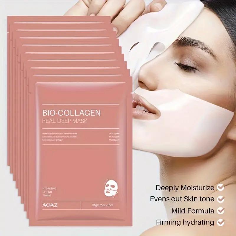 Bio Collagen Face Mask Sheet Peptide Anti-Aging Facial Mask for Skin Brightening Firming Moisturizing and Wrinkle Reduction Treatment