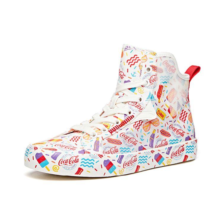 Anta Life Series Coca-Cola Collaboration Breathable Durable High-Top Canvas Shoes Women Sneakers White Red 122028656-8