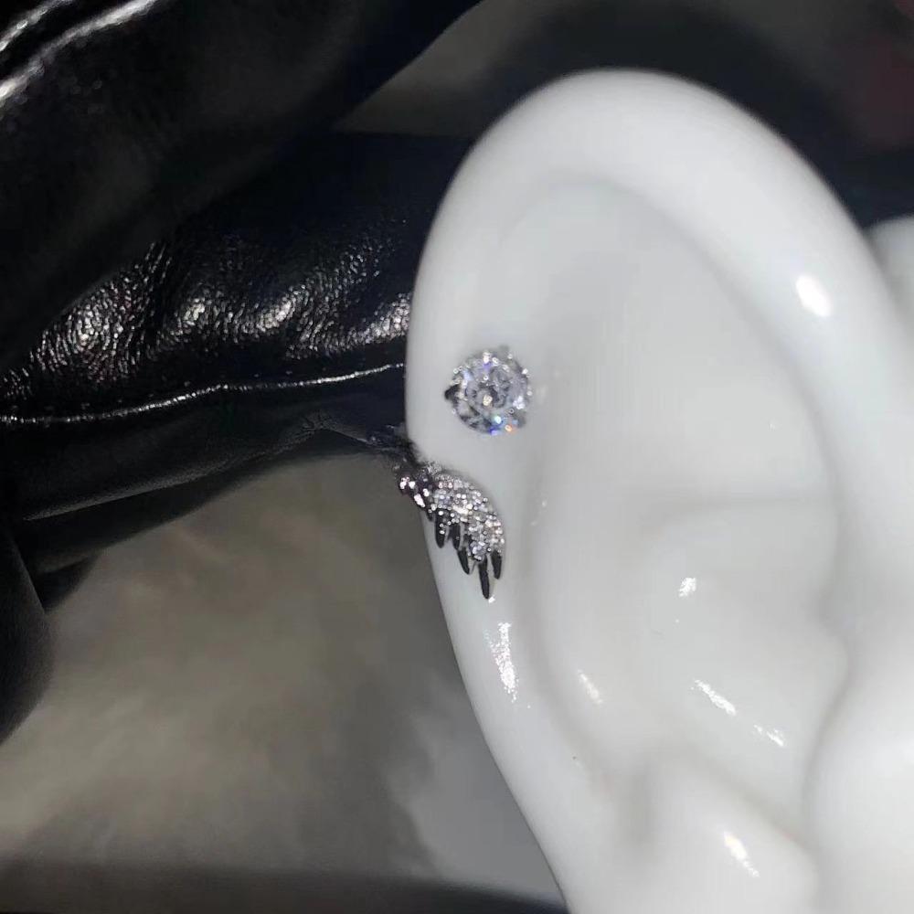 Fashion Shiny Zircon Inlay Angel Wings Stainles Steel Piercing Stud Earring for Women Korean Charm Jewelry Accessories Y2K Gifts