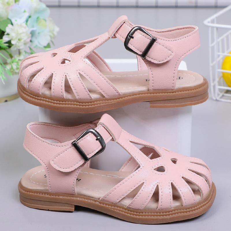 Dívčí sandály s výřezy, páskem do T, duté dětské princeznovské sandály pro dívky, měkké, klasické, vysoce kvalitní, s koncovkou, protiskluzové
