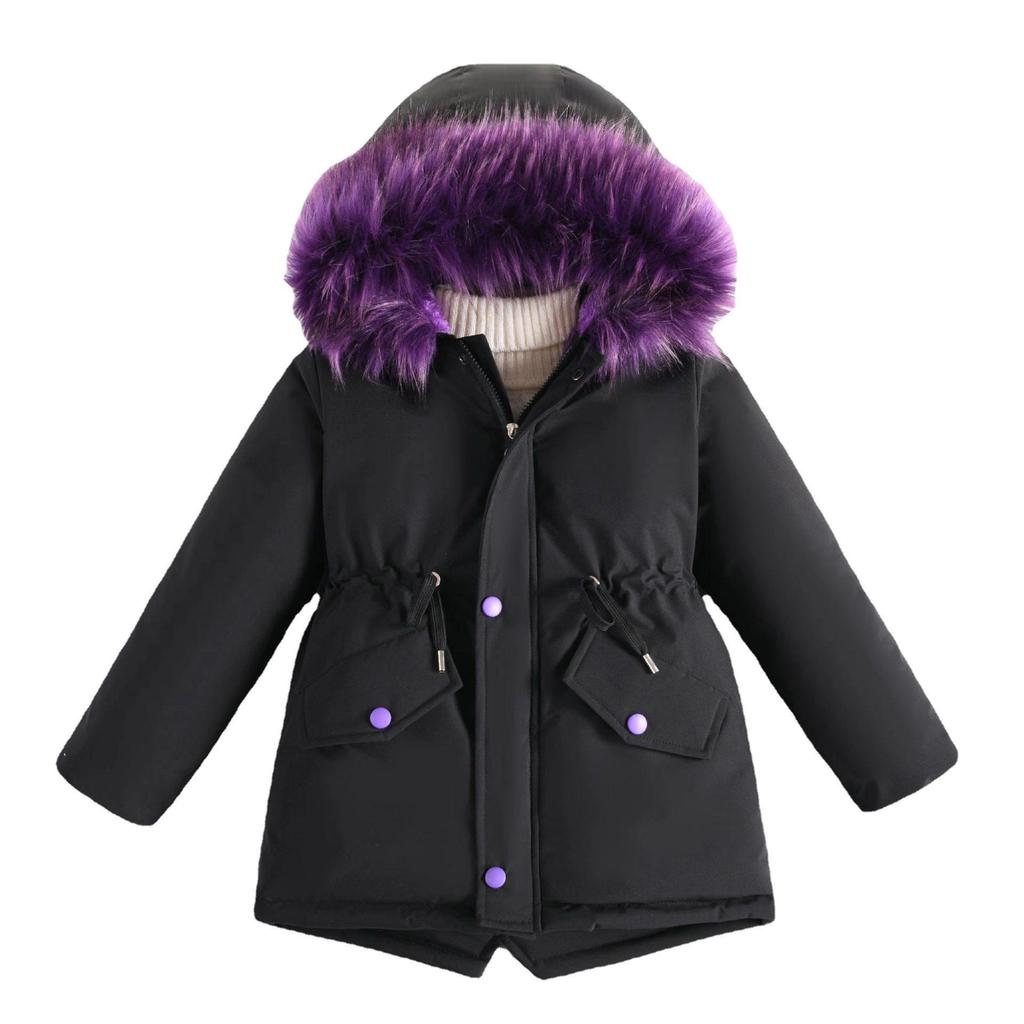 2023 Fashionable Korean Style Girls' Thickened Fleece-Lined Winter Parka Coat