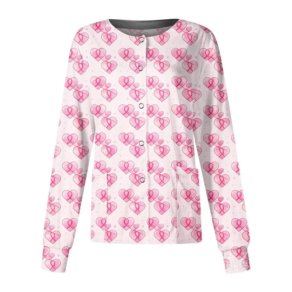 Women's Long Sleeve Breast T-Shirt Round Neck Caregiver Uniform