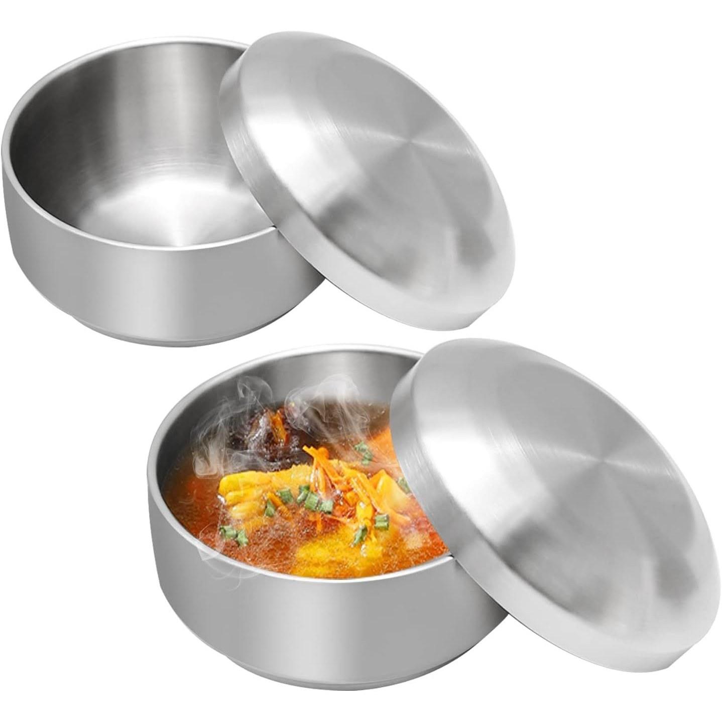 Korean-style rice bowl double-walled stainless steel lid insulated heat retention function multi-purpose suitable home commercial use ideal 2-piece