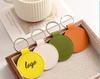 Laser Engrave Round PU Leather Keychain Custom Circle Key Chain Holder Company Activity Hotel Number Keyring Gift