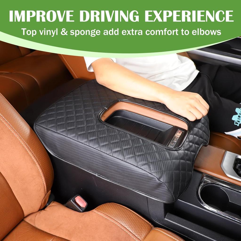 LLKUANG Car Center Console Armrest Cover Pad Fit for Toyota Tundra 2007-2021 Waterproof Leather Seat Armrest Box Cushion Pad Protector (Carbon Fiber