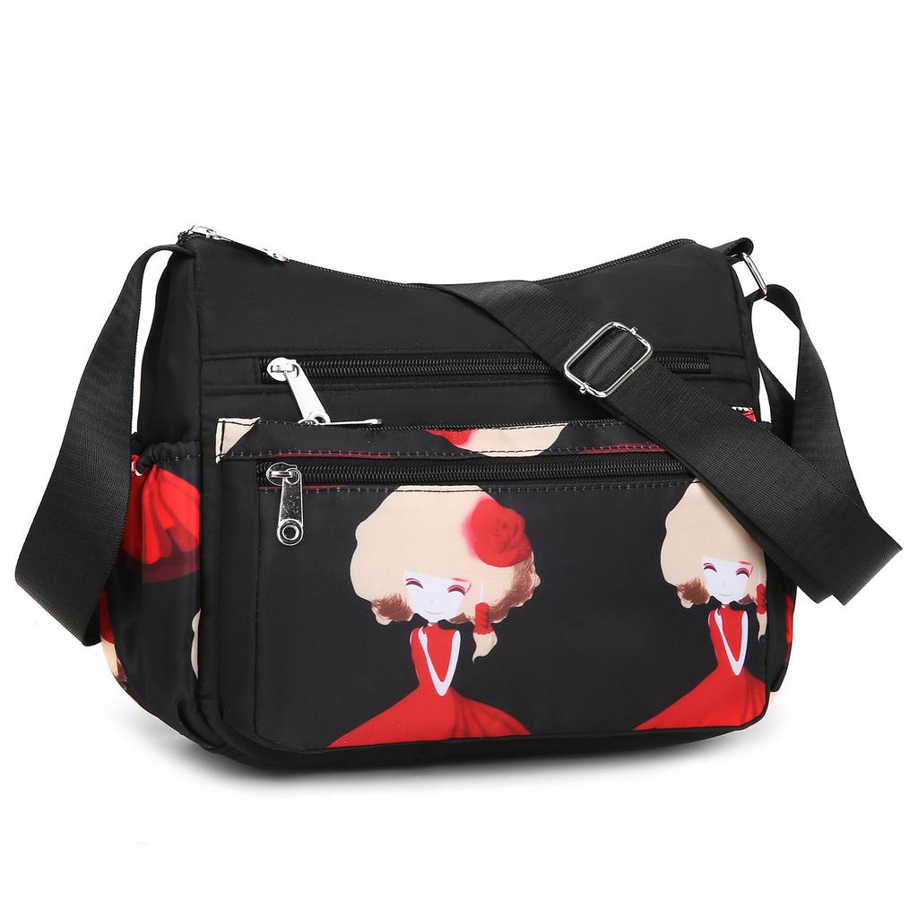 Women Elephant Print Crossbody Bag Multi Pocket Shoulder Bag Large Capacity Lightweight Travel Messenger Purse Zipper Handbag