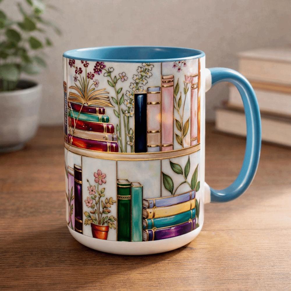 Bücherregal Muster Blumig Keramik Kaffeetasse Lustiges Bücherwurm Geschenk Teetasse Valentinstagsgeschenk