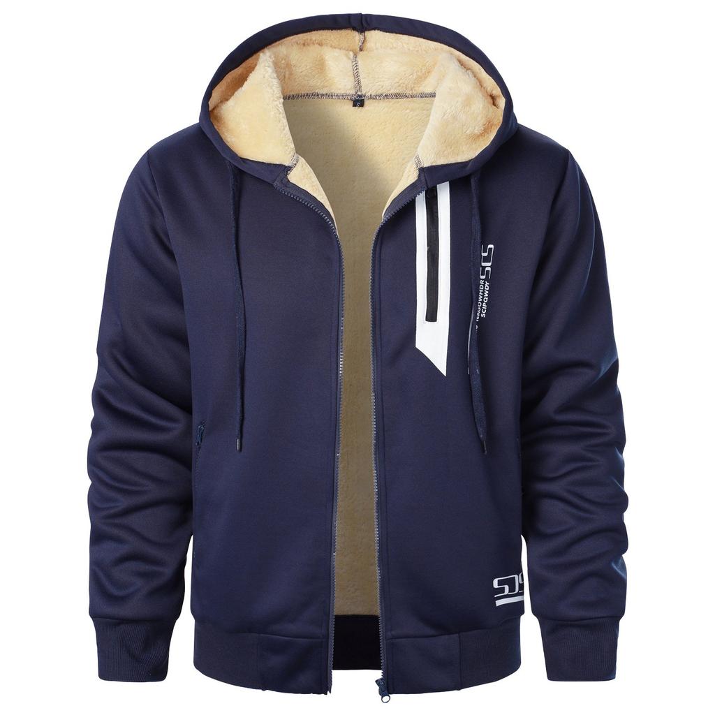 Men's Winter Solid Color Digital Printing Plus Velvet Thickened Sweatshirt Men's Zipper Cardigan Jacket