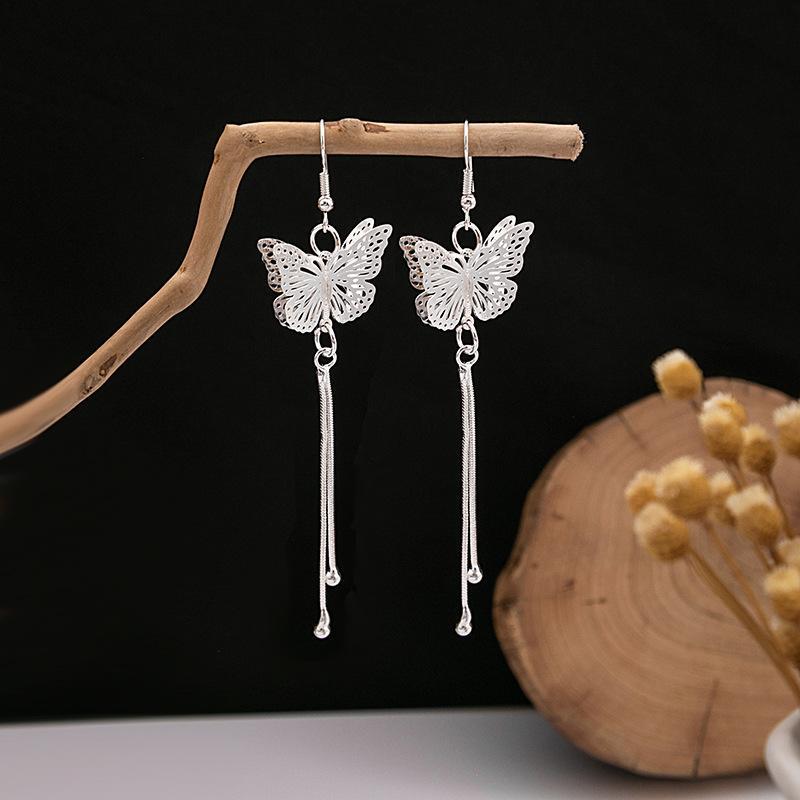 Ethnic Miao Silver Leaf Tassel Earrings