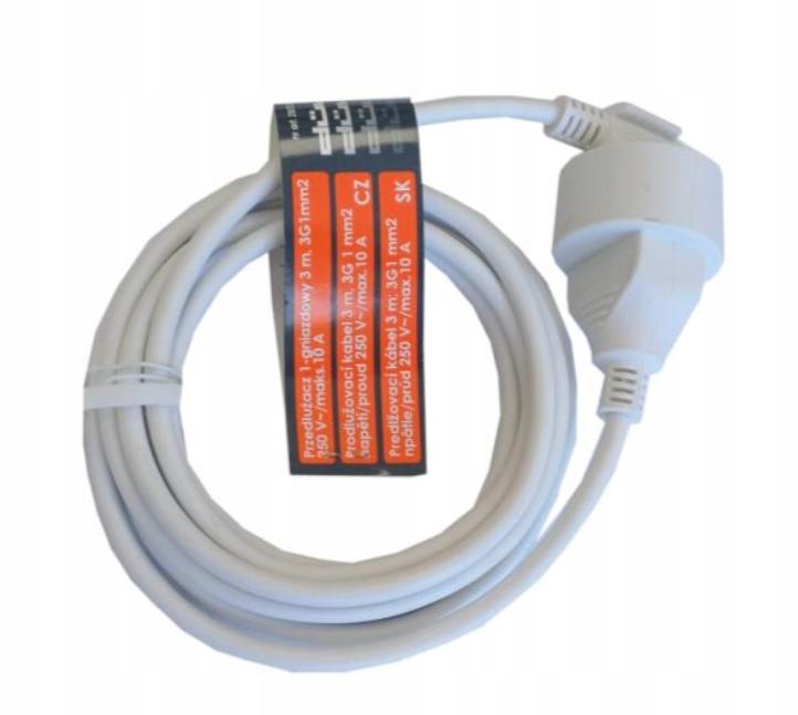 Przedłużacz 1 Gniazdowy Z Uziemieniem 3m Biały 230 V IP20 3x1,0 Mm²